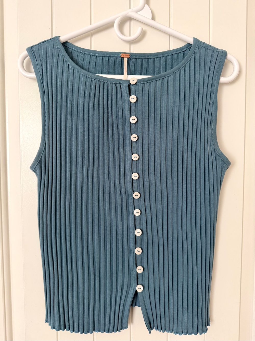 Free People Tilly Vest - Sleeveless Ribbed Button-Front Top in Slate Blue - Picture 3 of 7